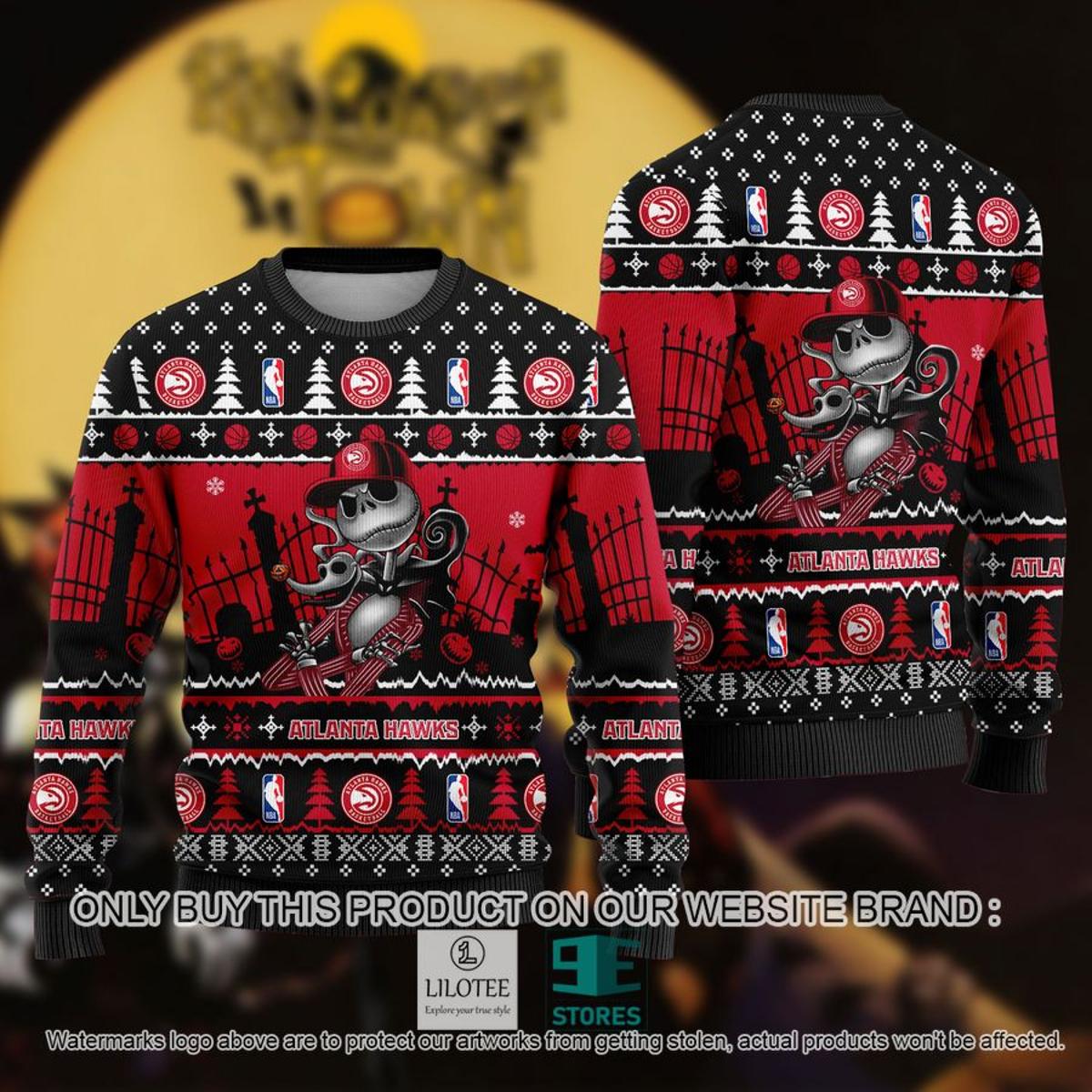 Atlanta Hawks Red Black Jack Skellington And Zero Ugly Christmas Sweater For Fans