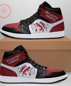 Atlanta Hawks Red Black Scratch Air Jordan 1 High Sneakers Gift