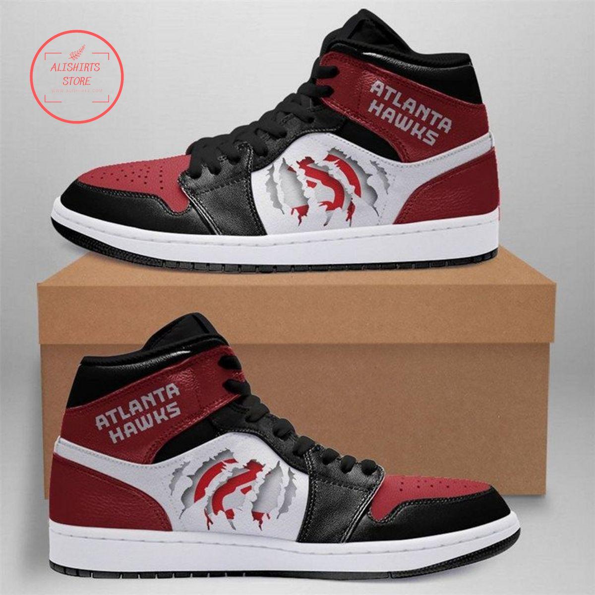 Atlanta Hawks Red White Air Jordan 1 High Sneakers For Fans