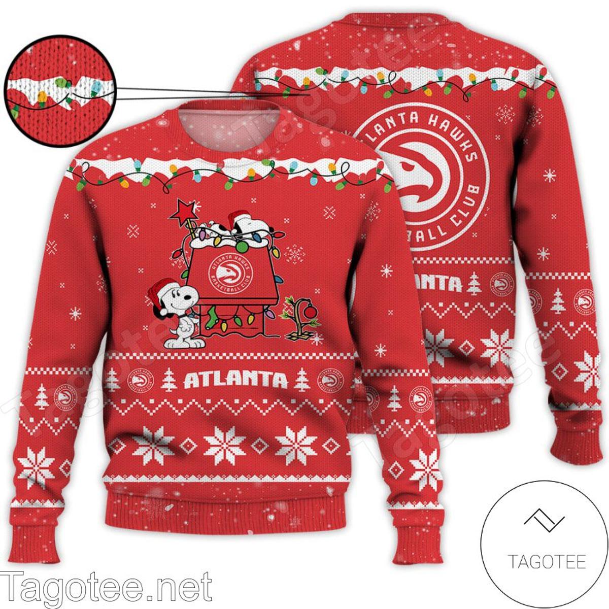 Atlanta Hawks White Red Snoopy Dabbing Ugly Christmas Sweater Gift