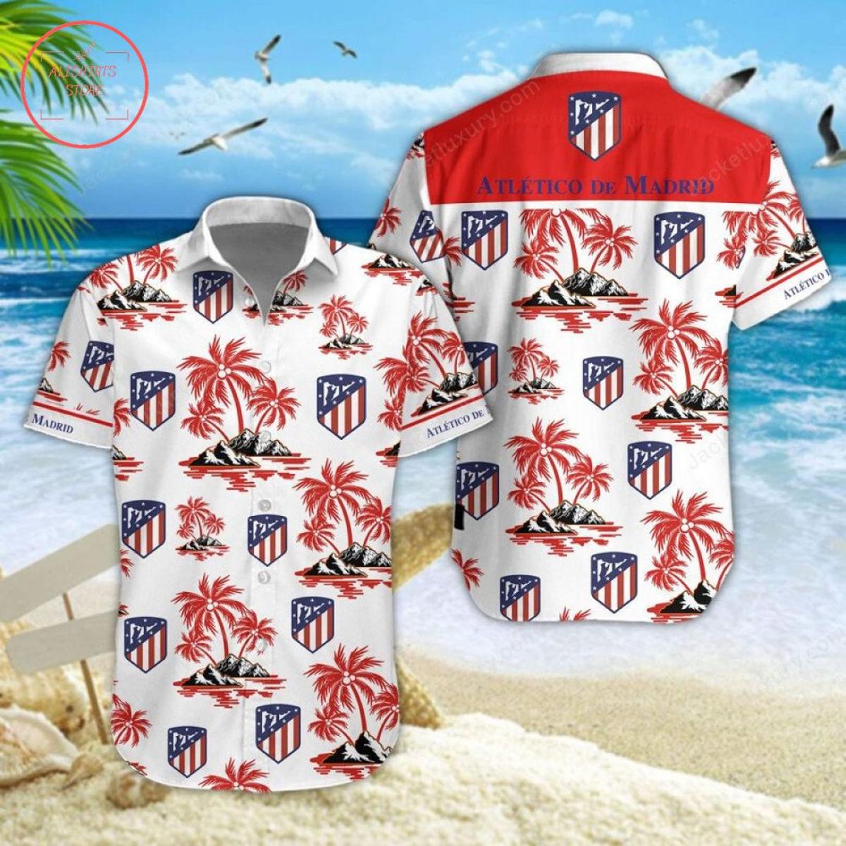 Atletico Madrid Summer Leaves Patterns Red Hawaiian Shirt Size From S To 5xl