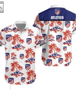 Atletico Madrid Multi Logo White Blue Tropical Aloha Shirt