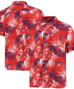 Atletico Madrid Summer Leaves Patterns Red Hawaiian Shirt Size From S To 5xl