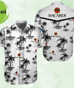 Bacardi Coconut Tree Patterns Black White Aloha Shirt Best Summer Outfits