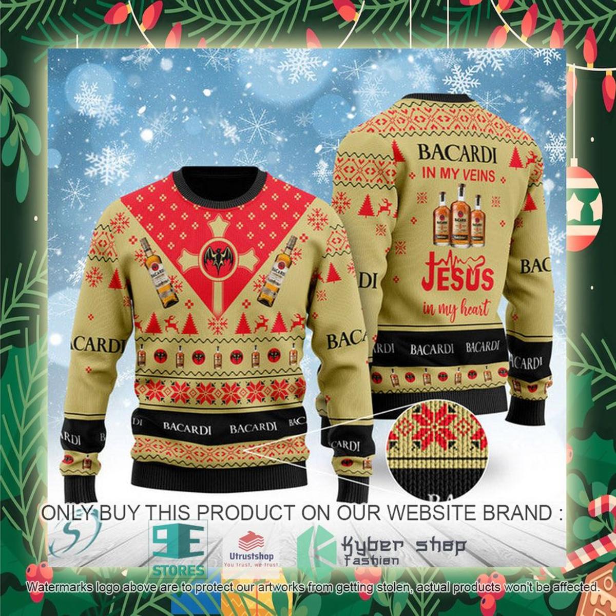 Bacardi In My Veins Jesus In My Heart Ugly Christmas Sweater For Fans