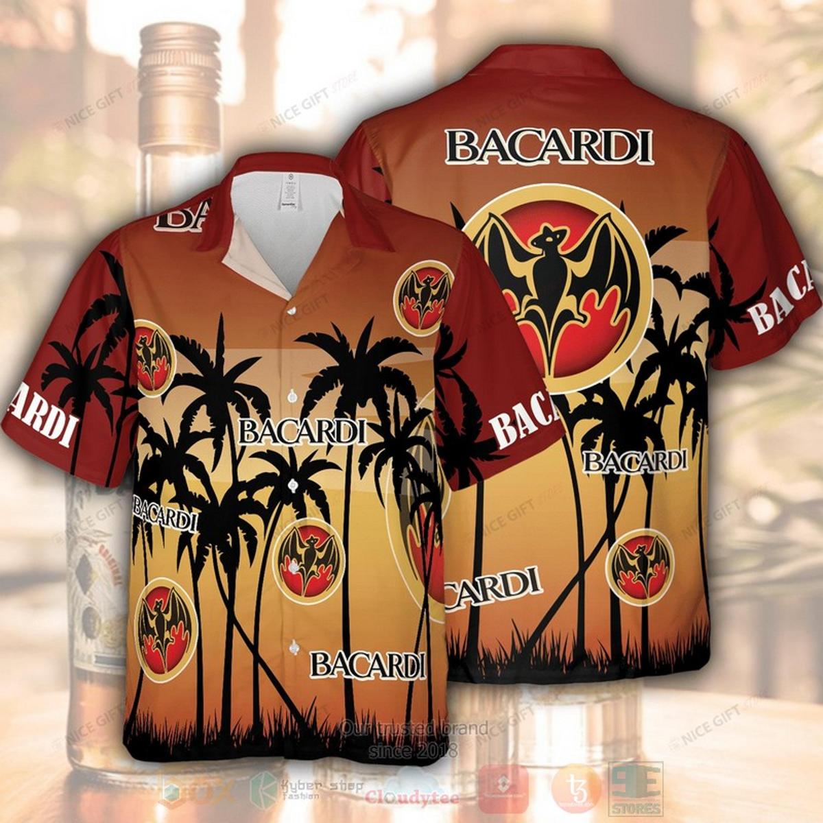 Bacardi Coconut Tree Patterns Black White Aloha Shirt Best Summer Outfits