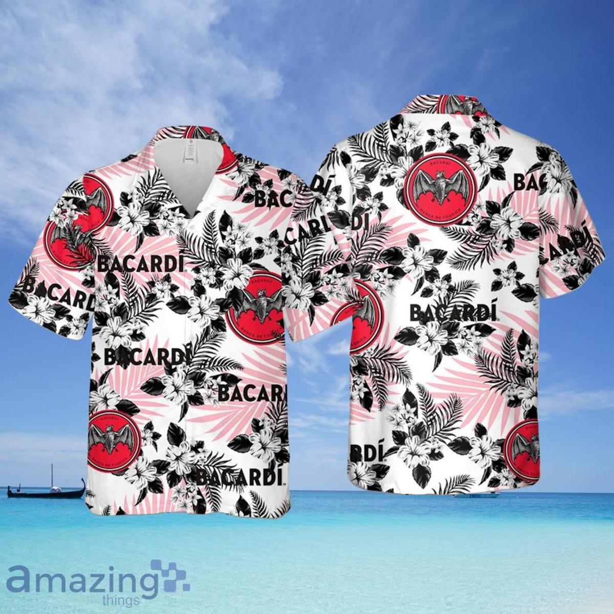 Bacardi Coconut Tree Patterns Black White Aloha Shirt Best Summer Outfits