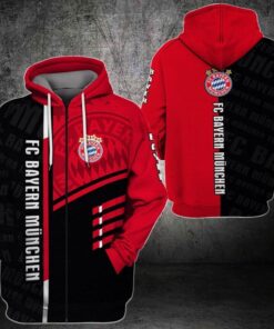 Bayern Munich Red Black Zip Hoodie Gift For Fans