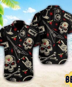 Bon Jovi Skull Guitar Black Hawaiian Shirt Vintage Shirt For Fans