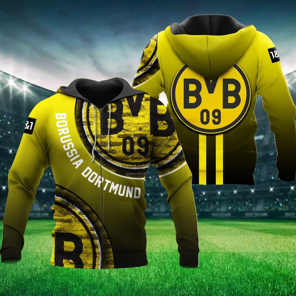 Borussia Dortmund Big Logo Dark Yellow Zip Hoodie Funny Gift For Fans