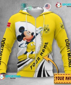 Borussia Dortmund Custom Name Yellow Mickey Zip Hoodie Funny Gift For Fans
