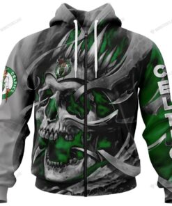 Boston Celtics Custom Name Number Green Grey Skull Zip Hoodie Gifts For Lovers