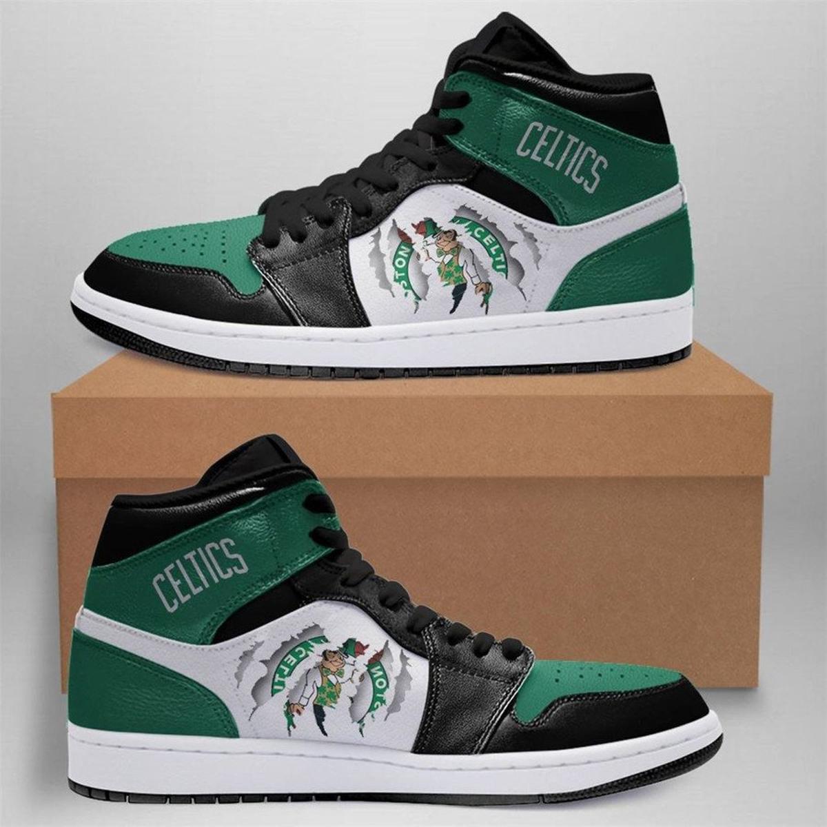 Boston Celtics Green White Air Jordan 1 High Sneakers For Fans