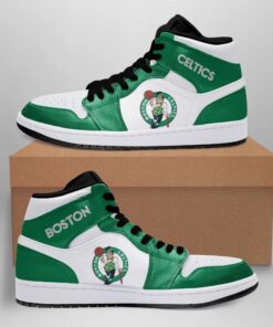 Boston Celtics Green White Air Jordan 1 High Sneakers For Fans