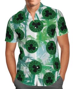 Boston Celtics Logo White Green Tropical Hawaiian Shirt Gift For Nba Fans