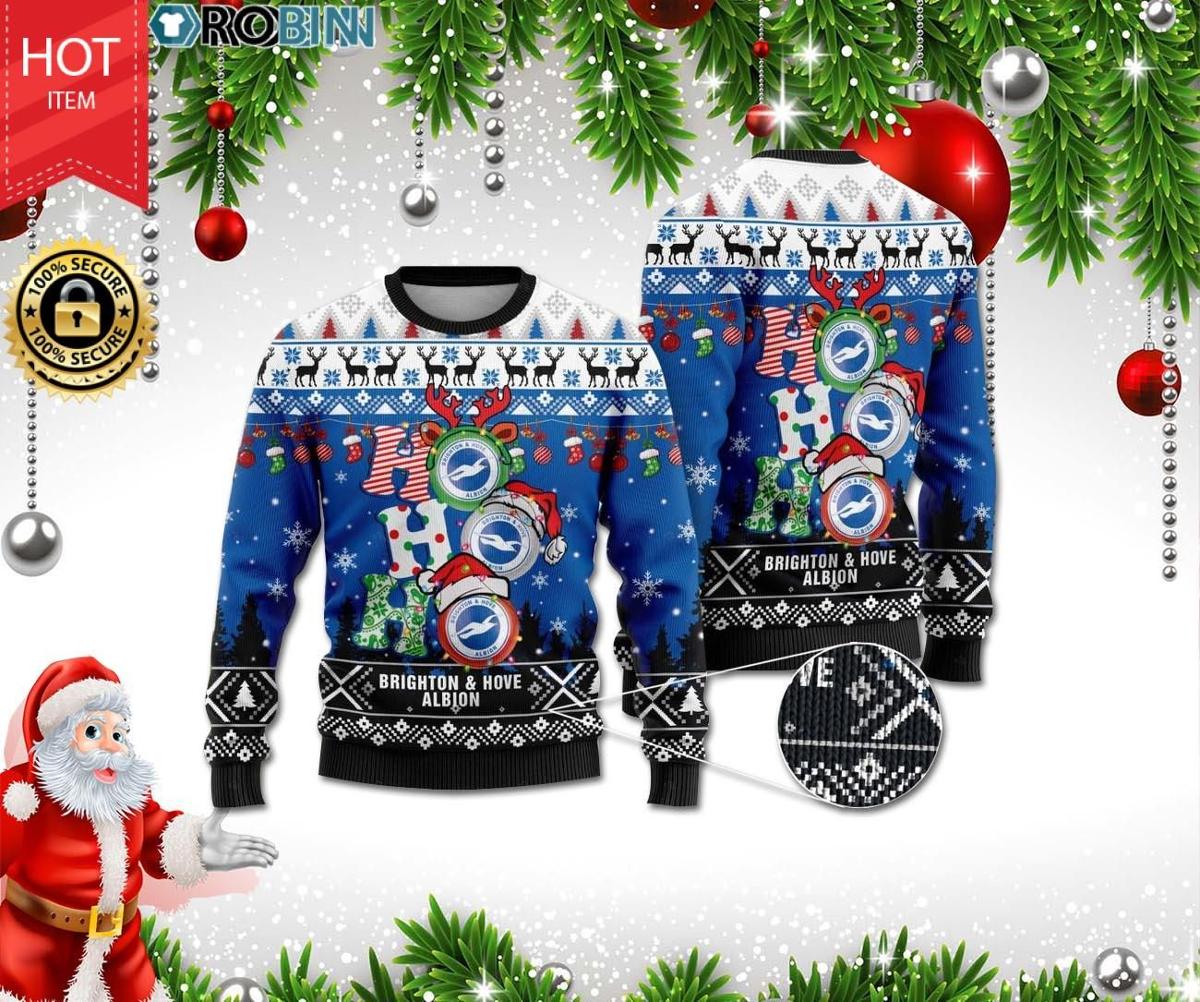 Brighton & Hove Albion Fc Ho Ho Ho Christmas Wool Sweater Gift