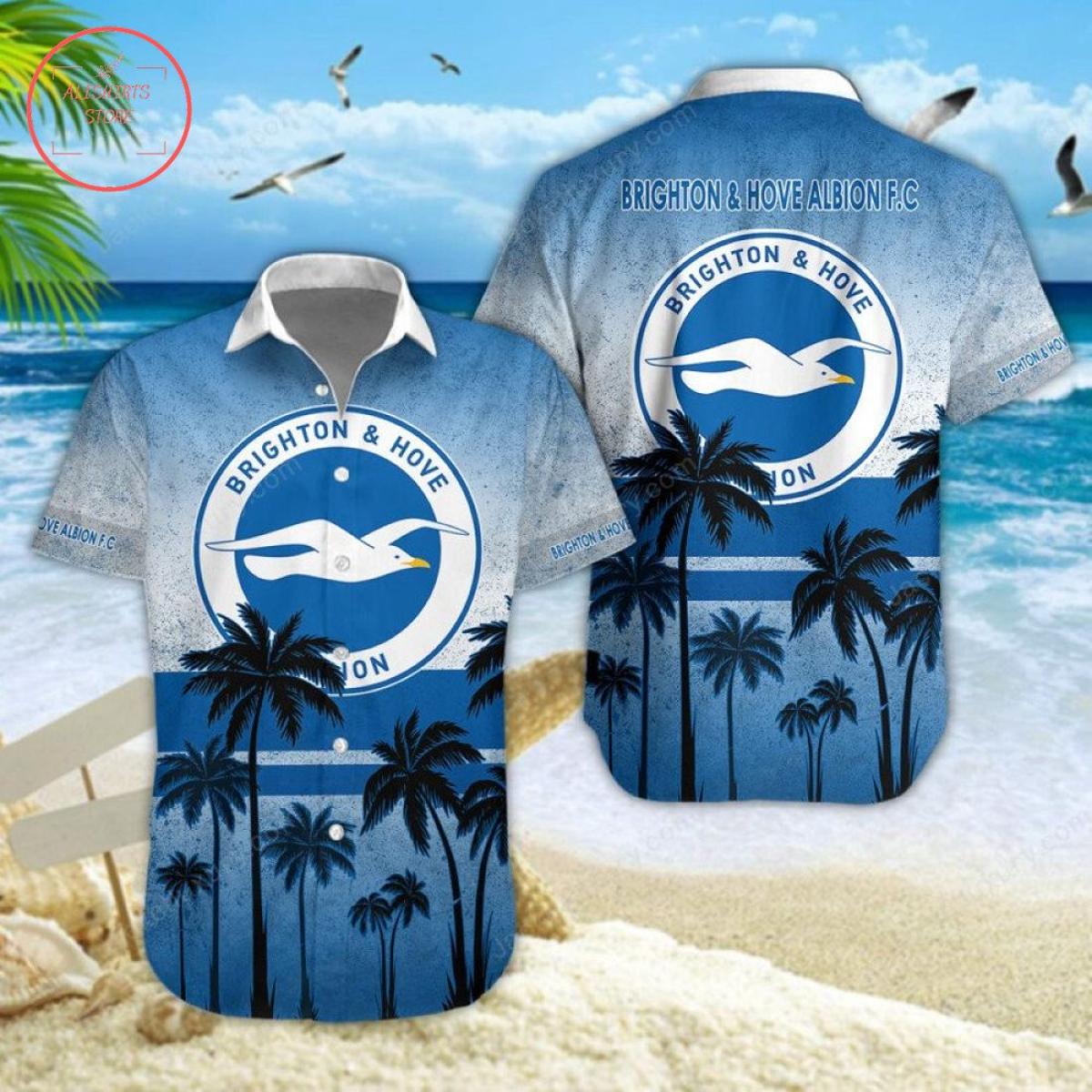 Brighton & Hove Albion Fc White Blue Floral Tropical Hawaiian Shirt