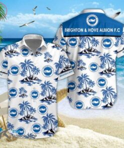 Brighton & Hove Albion Fc White Blue Coconut Tree Island Vintage Aloha Shirt Best Gift Ideas