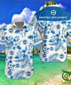 Brighton & Hove Albion Fc White Blue Floral Tropical Hawaiian Shirt