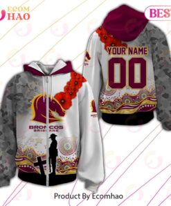 Brisbane Broncos Custom Name Number Anzac Day Zip Hoodie Funny Gift For Fans