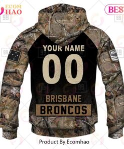 Brisbane Broncos Custom Name Number Camo Zip Hoodie Gift For Fans