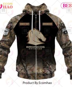 Brisbane Broncos Custom Name Number Camo Zip Up Hoodie Gift For Fans 80867