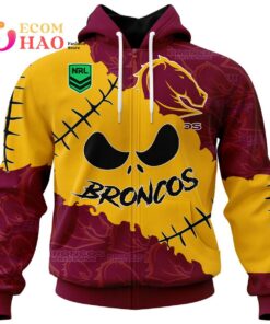 Brisbane Broncos Custom Name Number Halloween Zip Hoodie Best Gift For Fans