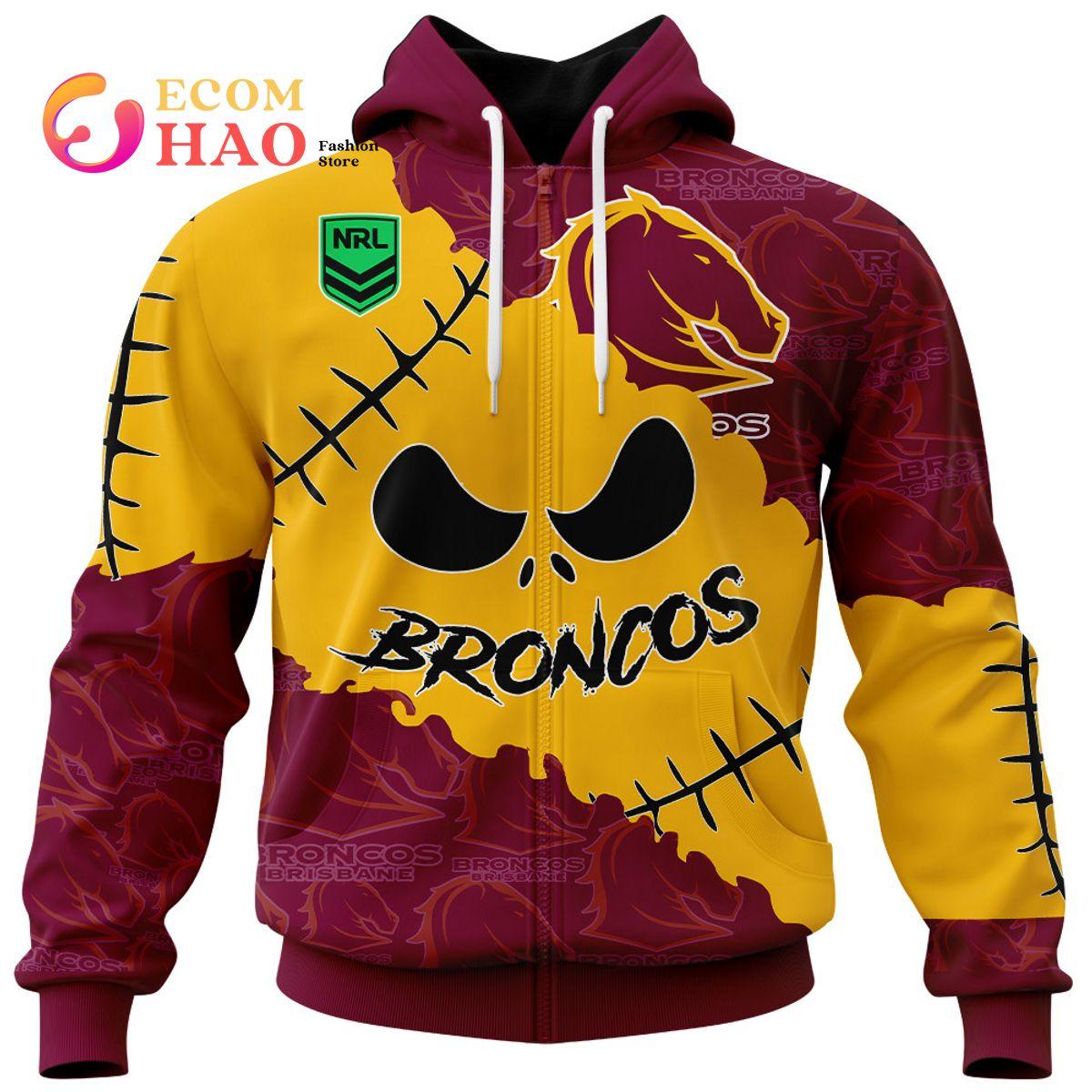 Brisbane Broncos Custom Name Number Halloween Zip Hoodie Best Gift For Fans