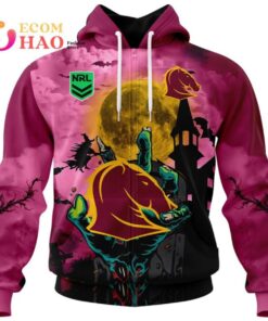 Brisbane Broncos Custom Name Number Halloween Zip Hoodie Funny Gift For Fans