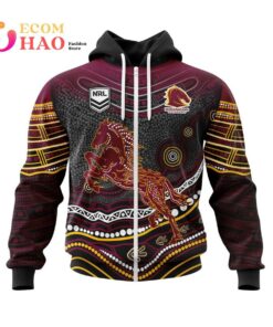 Brisbane Broncos Custom Name Number Indigenous Mascot Zip Up Hoodie Gifts For Lovers 1