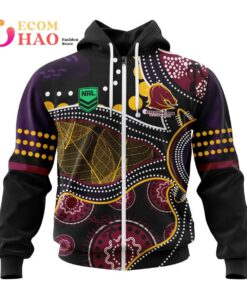 Brisbane Broncos Custom Name Number Indigenous Zip Hoodie Best Gift For Fans