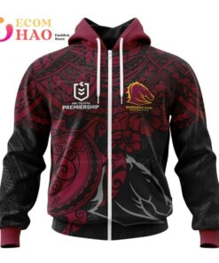 Brisbane Broncos Custom Name Number Polynesian Zip Hoodie Gifts For Lovers