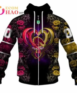 Brisbane Broncos Custom Name Number Rose Dragon Zip Hoodie Gifts For Lovers