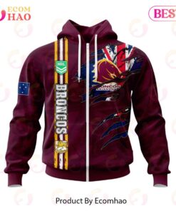 Brisbane Broncos Custom Name Number Scratch Zip Hoodie Gifts For Lovers