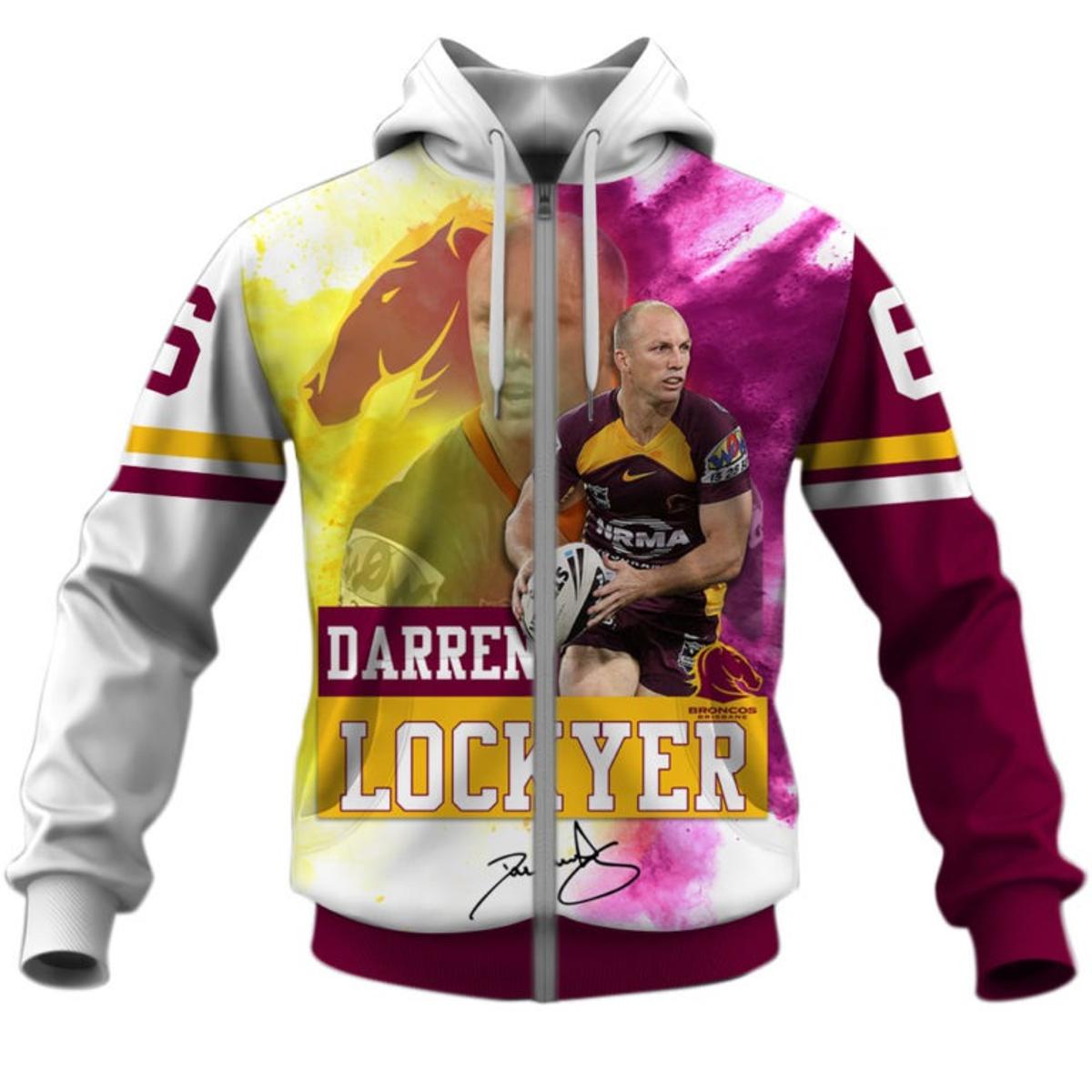 Brisbane Broncos Darren Lockyer No 6 Zip Hoodie Best Gift For Fans