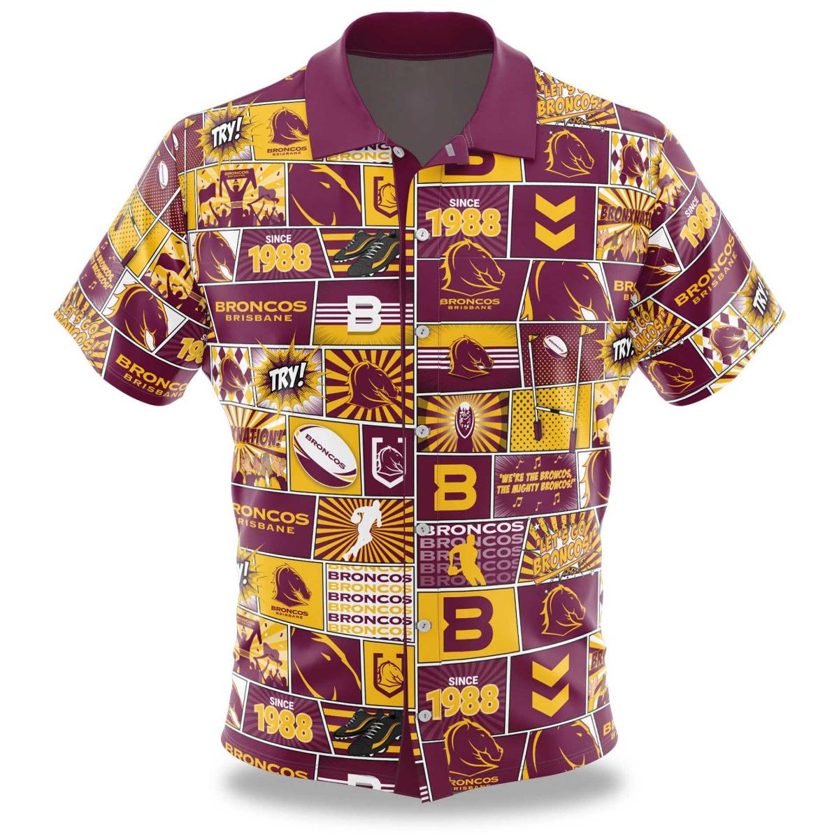 Nrl Brisbane Broncos Team Logo Tropical Aloha Shirt Best Gift Ideas