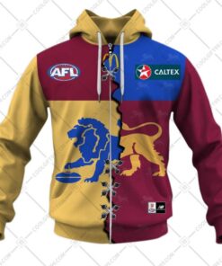 Brisbane Lions Custom Name Number Mix Guernsey Zip Up Hoodie For Fans 1