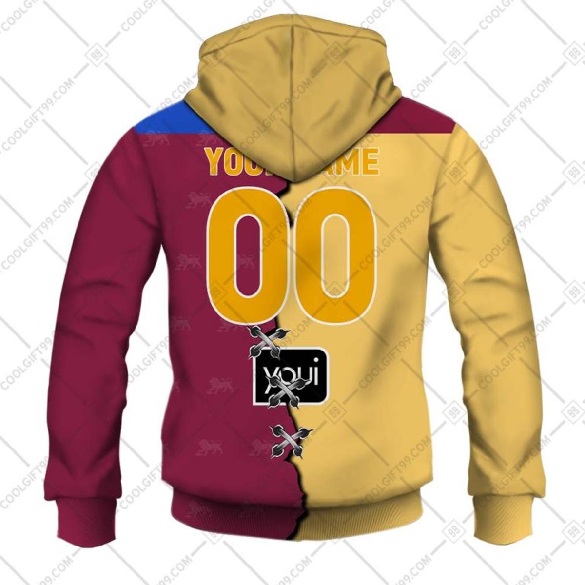 Brisbane Lions Custom Name Number Mix Guernsey Zip Hoodie For Fans