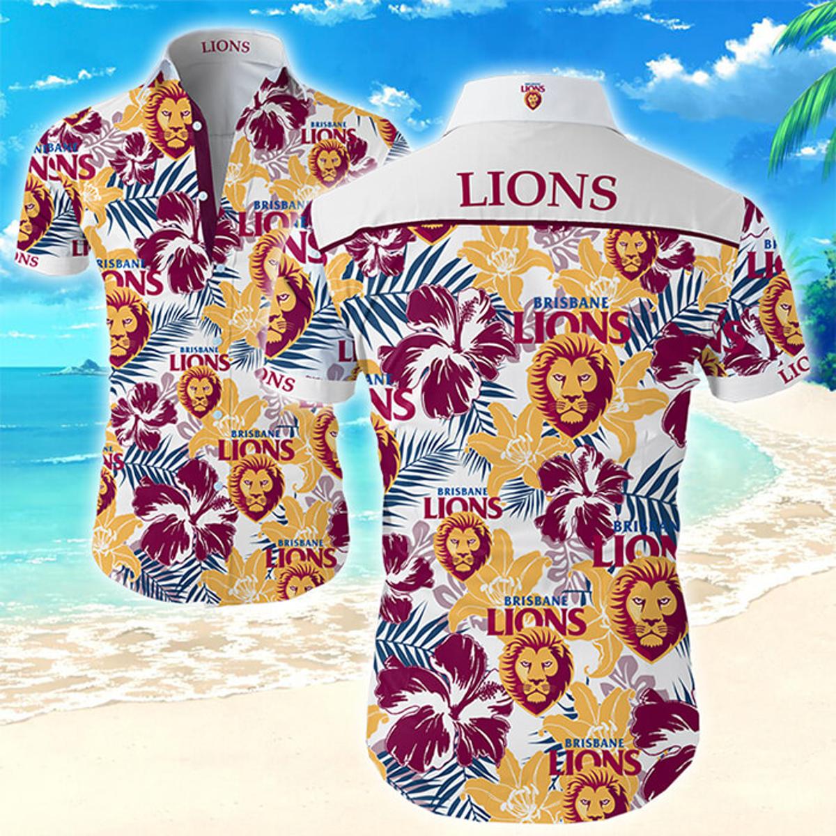 Brisbane Lions Team Logo Tropical Floral Hawaiian Shirt From Size S To 5xl