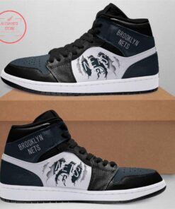 Brooklyn Nets Blue Black Scratch Air Jordan 1 High Tops