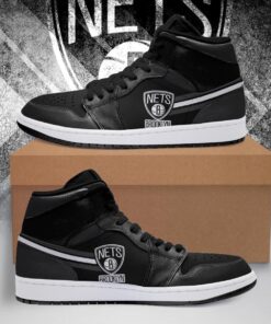 Brooklyn Nets Gray Black Air Jordan 1 High Sneakers For Fans