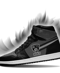 Brooklyn Nets Gray Black Air Jordan 1 High Sneakers For Fans 26886