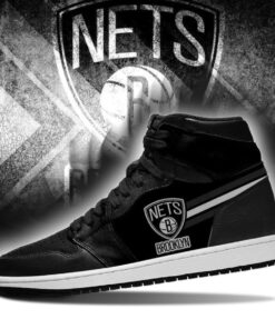 Brooklyn Nets Gray Black Air Jordan 1 High Sneakers For Fans 3