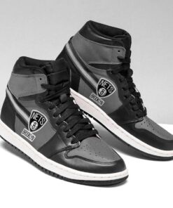 Brooklyn Nets Gray Black Air Jordan 1 High Sneakers For Fans 70096