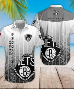 Brooklyn Nets Simple Design Grey Aloha Shirt For Nba Basketball Fans