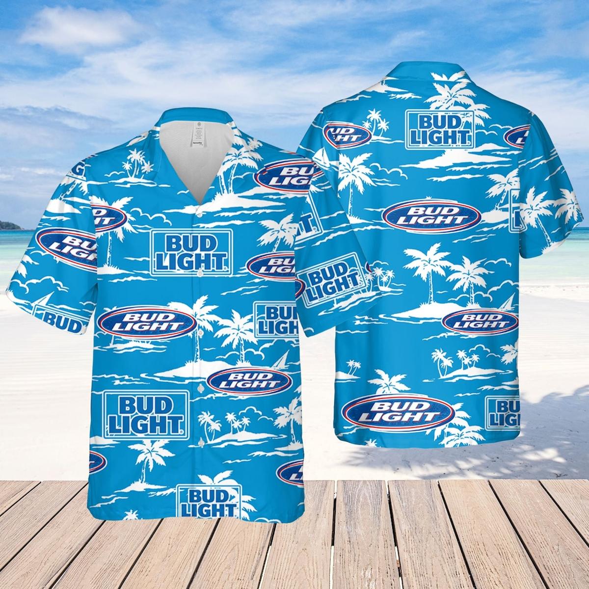 Bud Light Beer White Blue Tropical Hawaiian Shirt Best Outfit For Fans