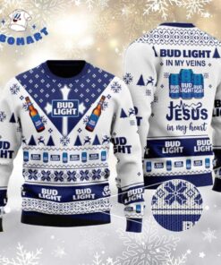 Bud Light In My Veins Jesus In My Heart Ugly Christmas Sweater