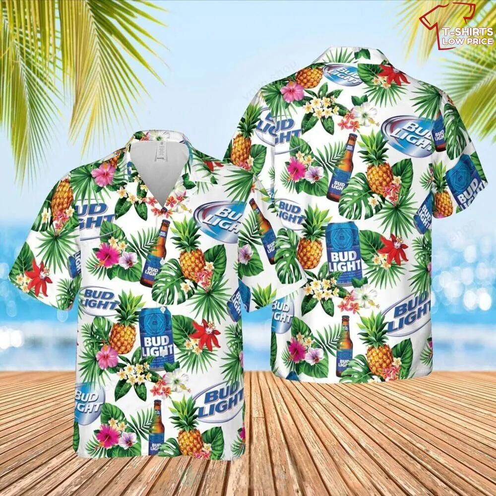 Bud Light Beer White Blue Tropical Hawaiian Shirt Best Outfit For Fans