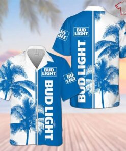 Bud Light White Blue Coconut Tree Tropical Hawaiian Shirt Gifts Idea