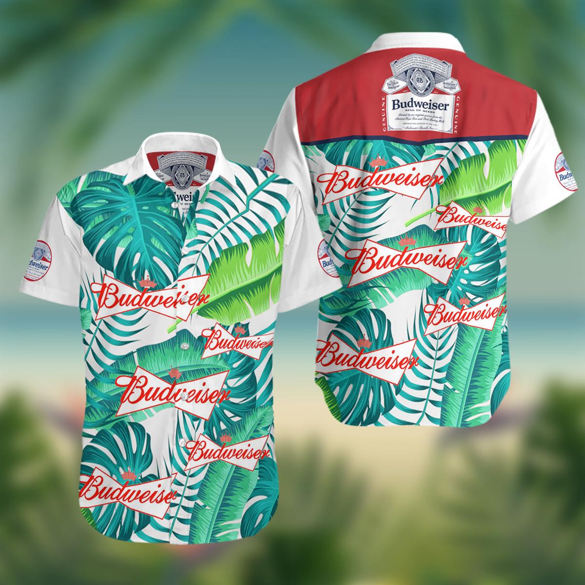 Budweiser White Red Floral Tropical Hawaiian Shirt For Men Women